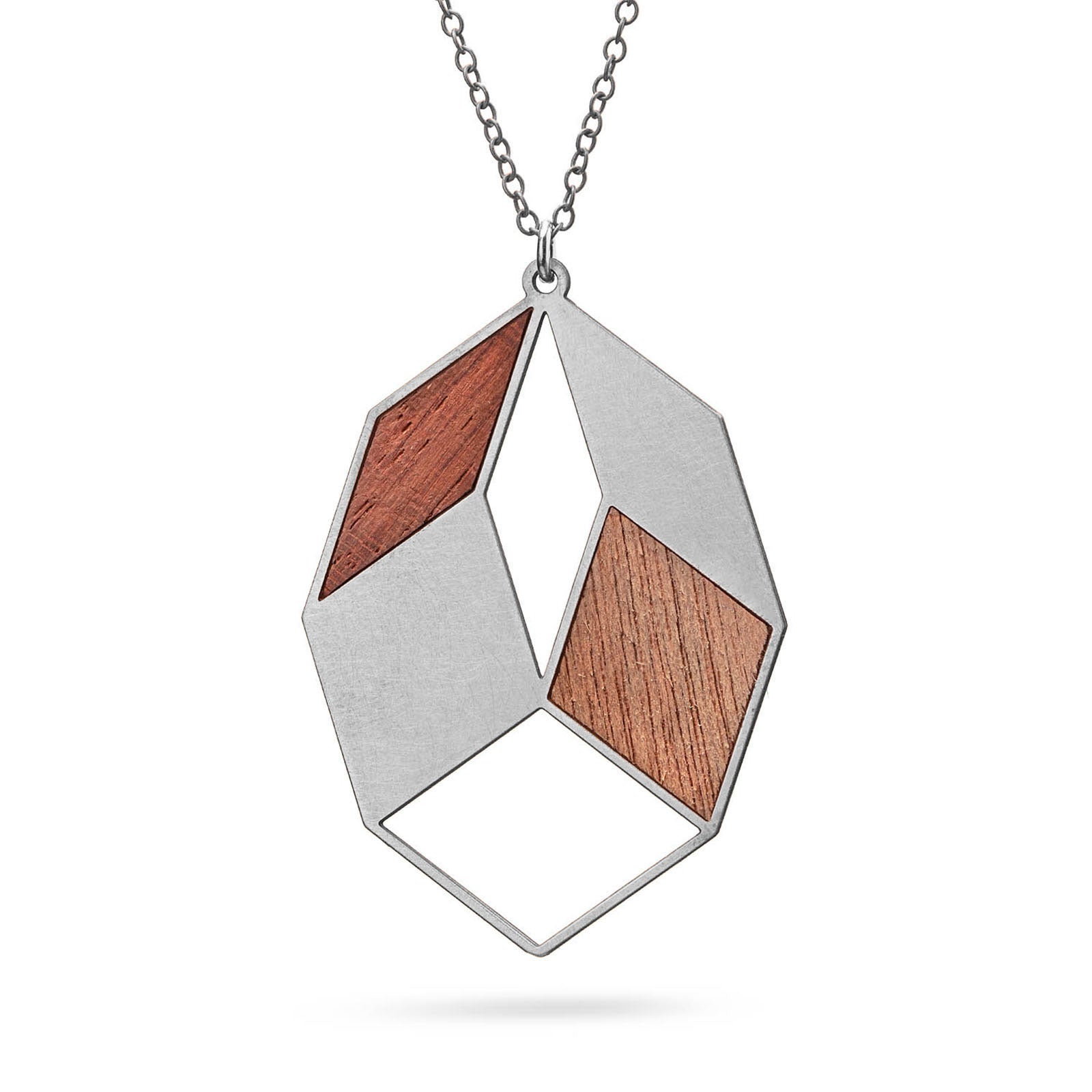 Geometrischer Anhänger mit Holz | Edelstahl