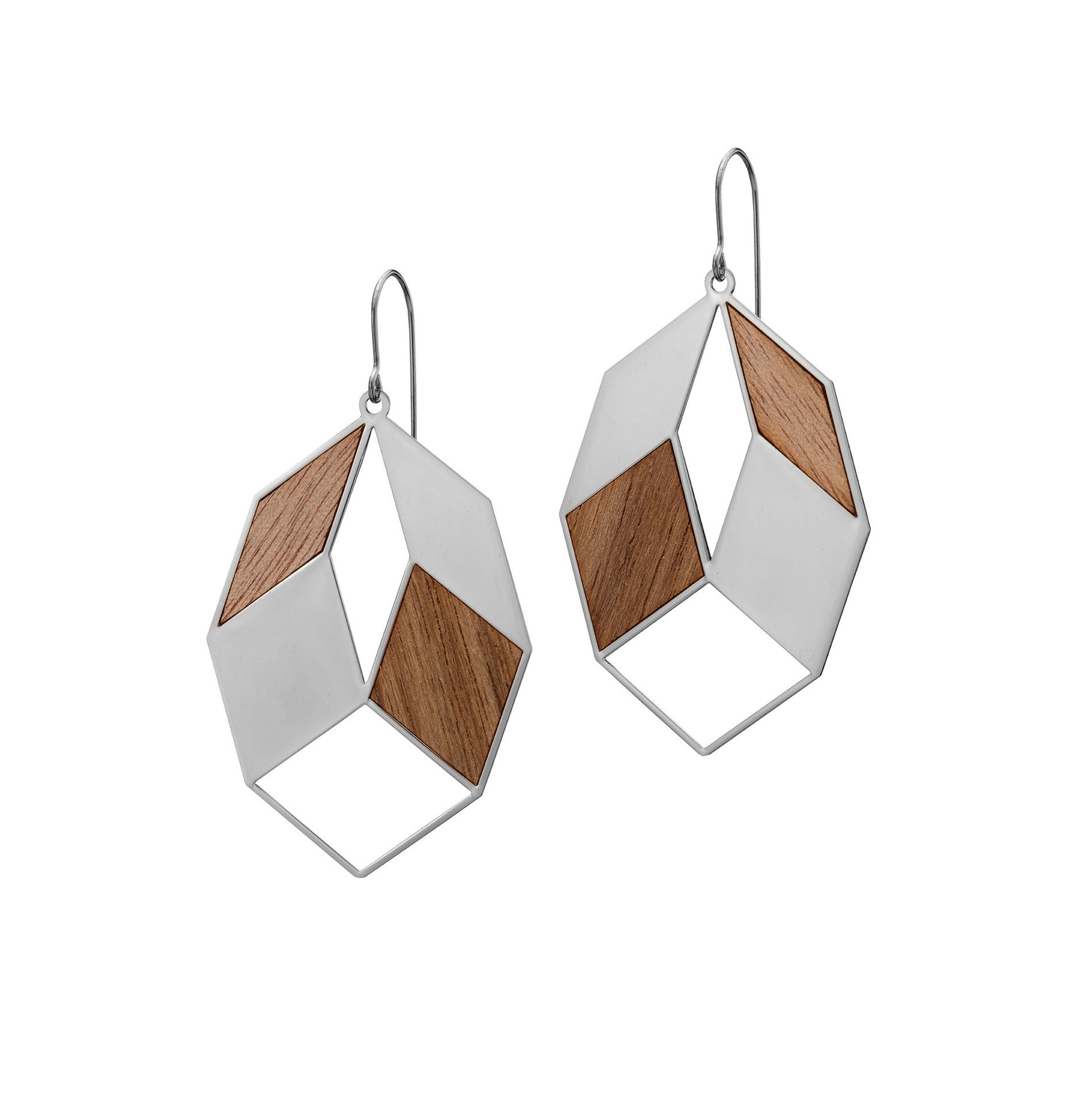 Geometrische Ohrhänger mit Holz | Edelstahl