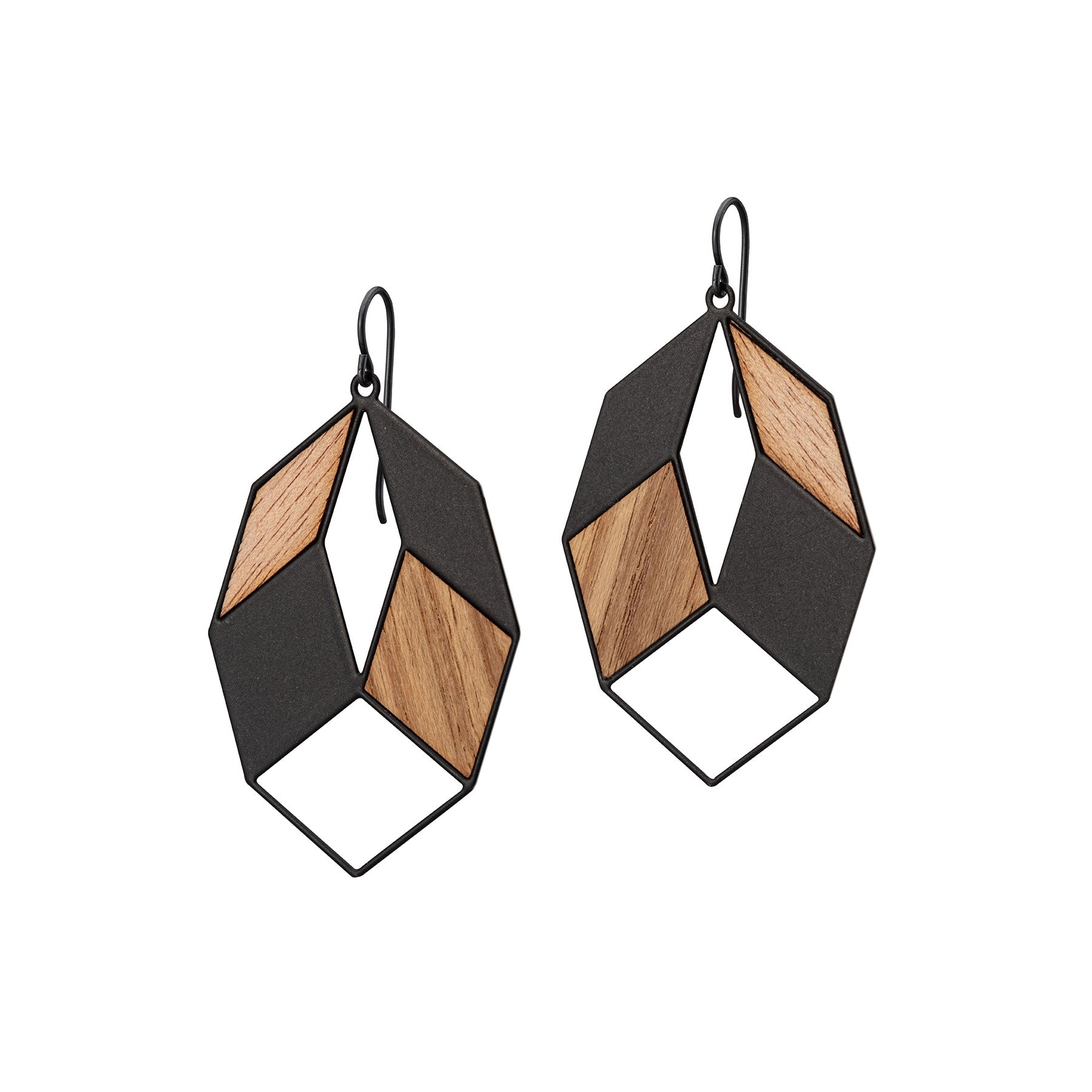 Geometrische Ohrhänger mit Holz | schwarz