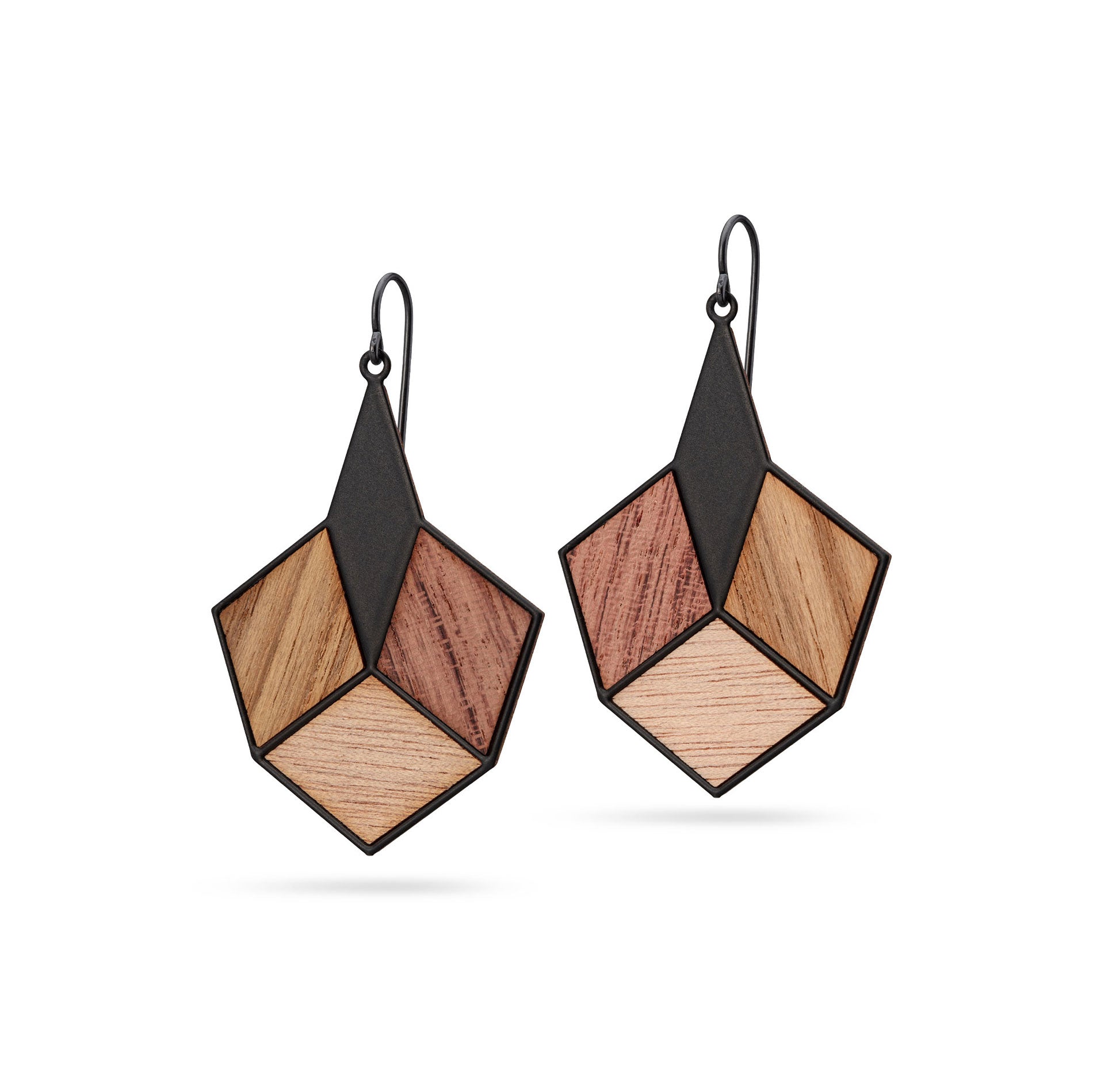 Statement Ohrringe mit Holz klein | schwarz