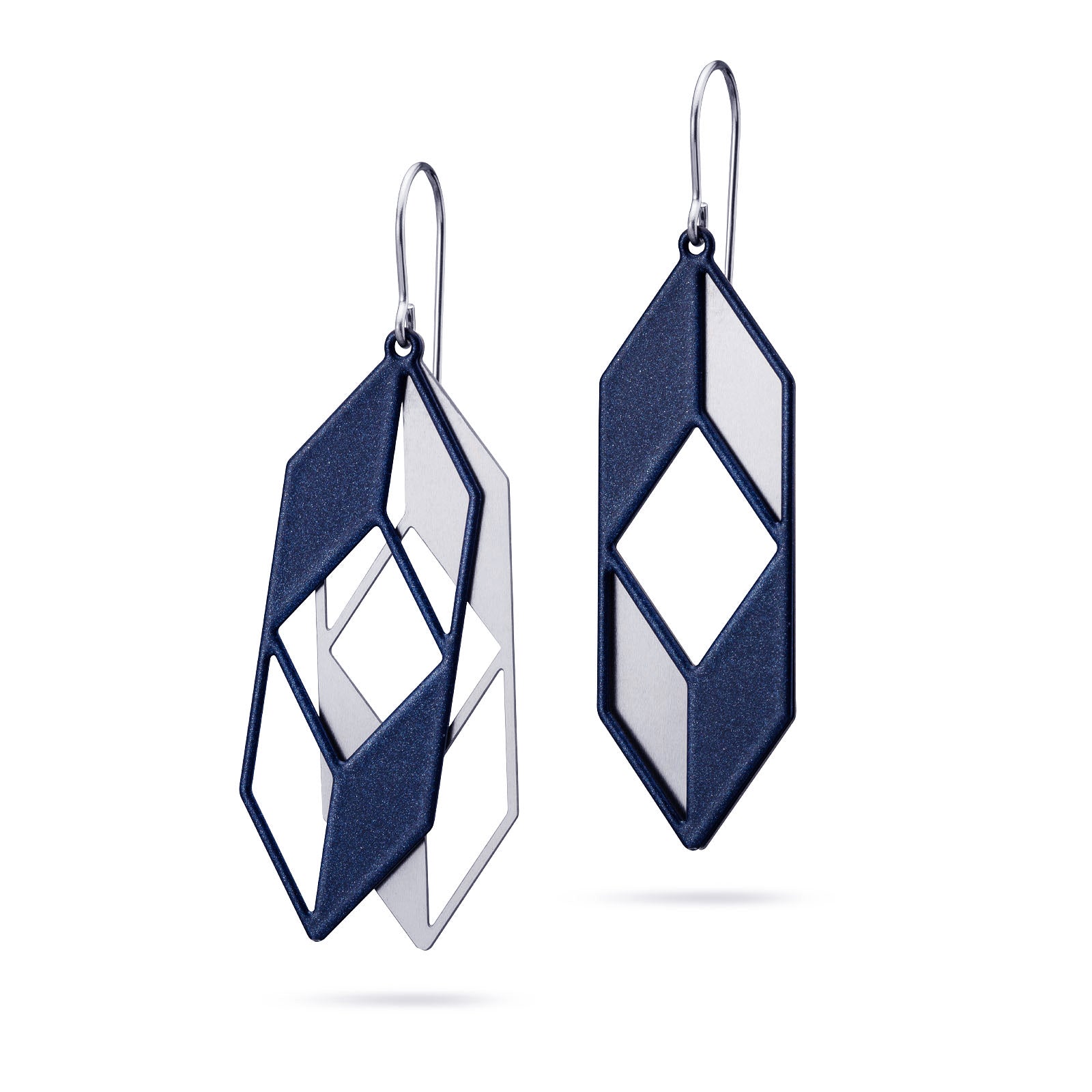 Lange geometrische Ohrhänger blau/silber
