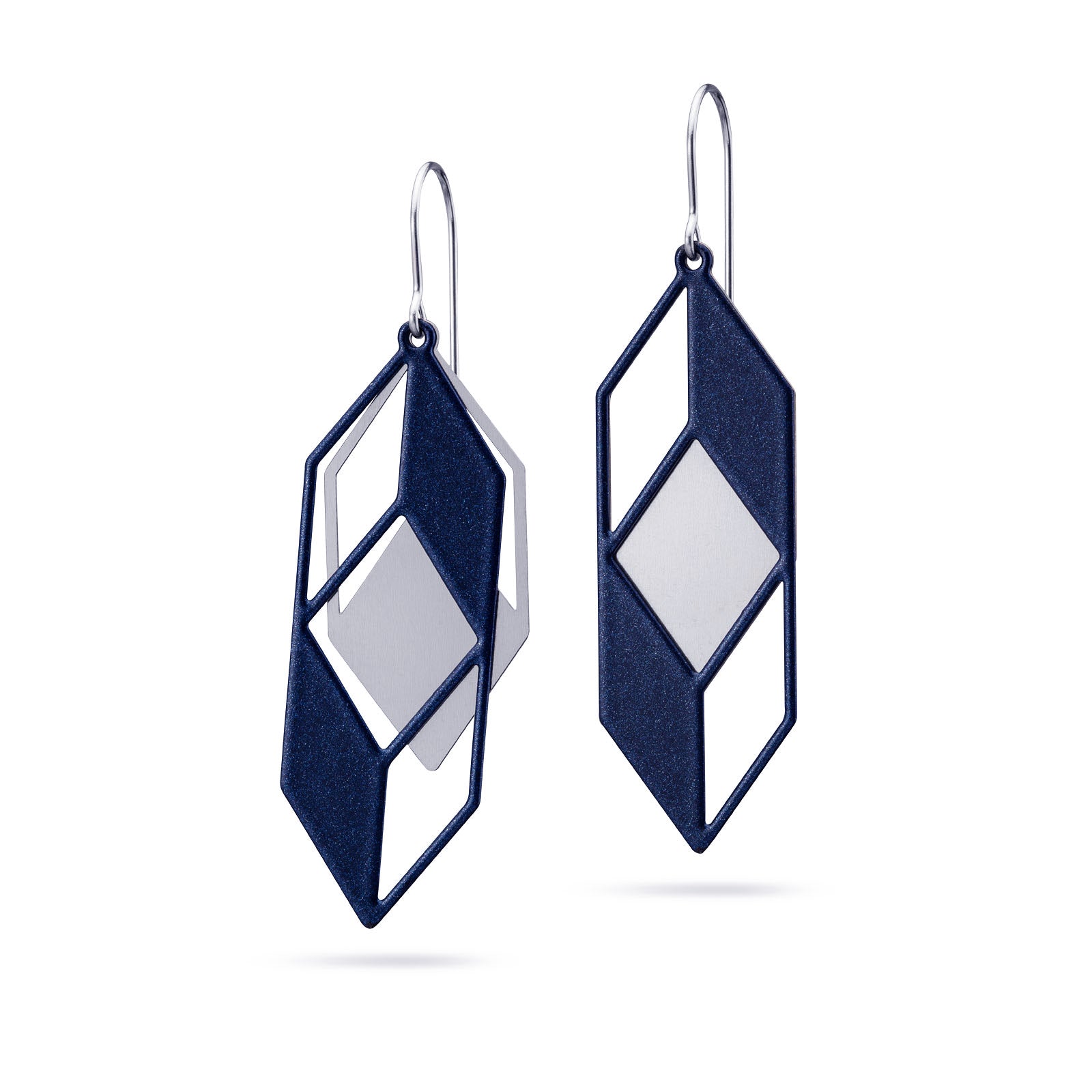 Raffinierte geometrische Ohrringe blau/silber