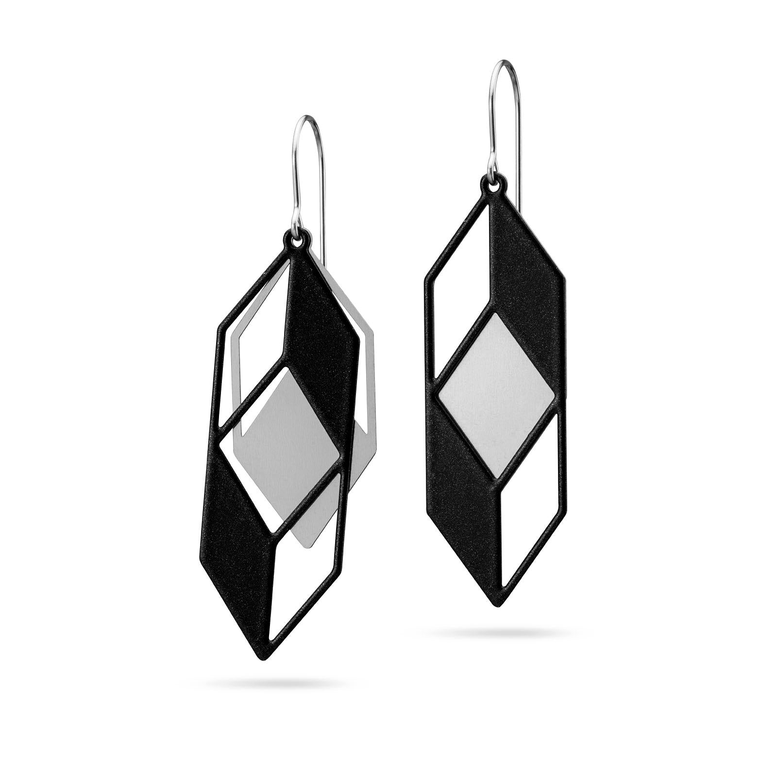Raffinierte geometrische Ohrringe schwarz/silber