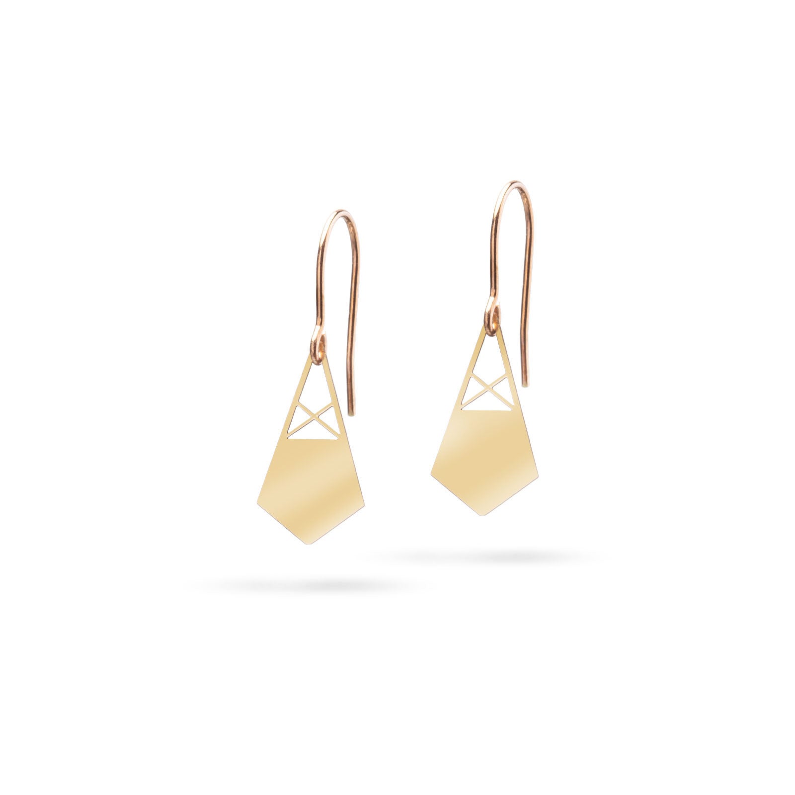 Kleine geometrische Ohrhänger | vergoldet glänzend