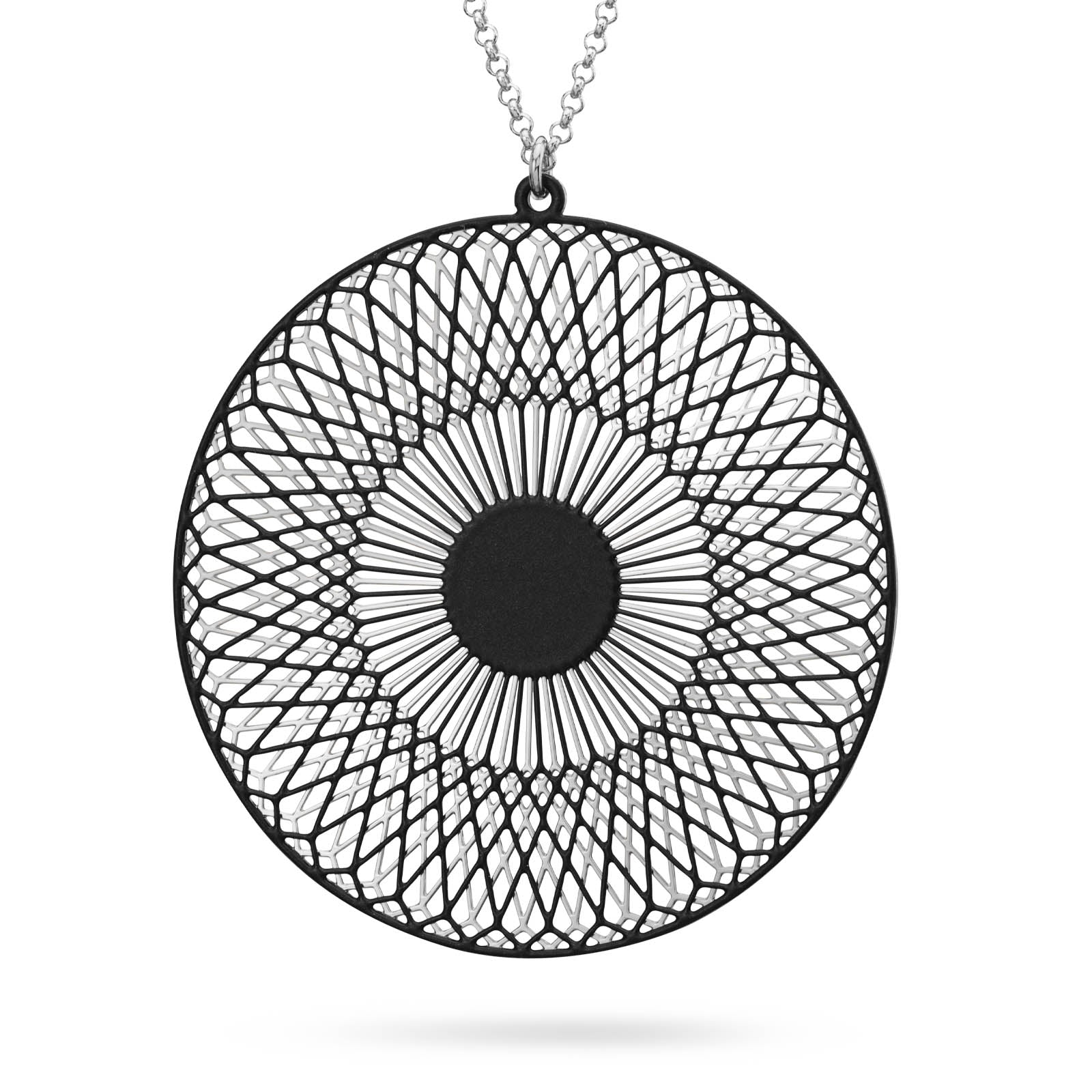 Halskette Sonnenrad Medium | schwarz/silber