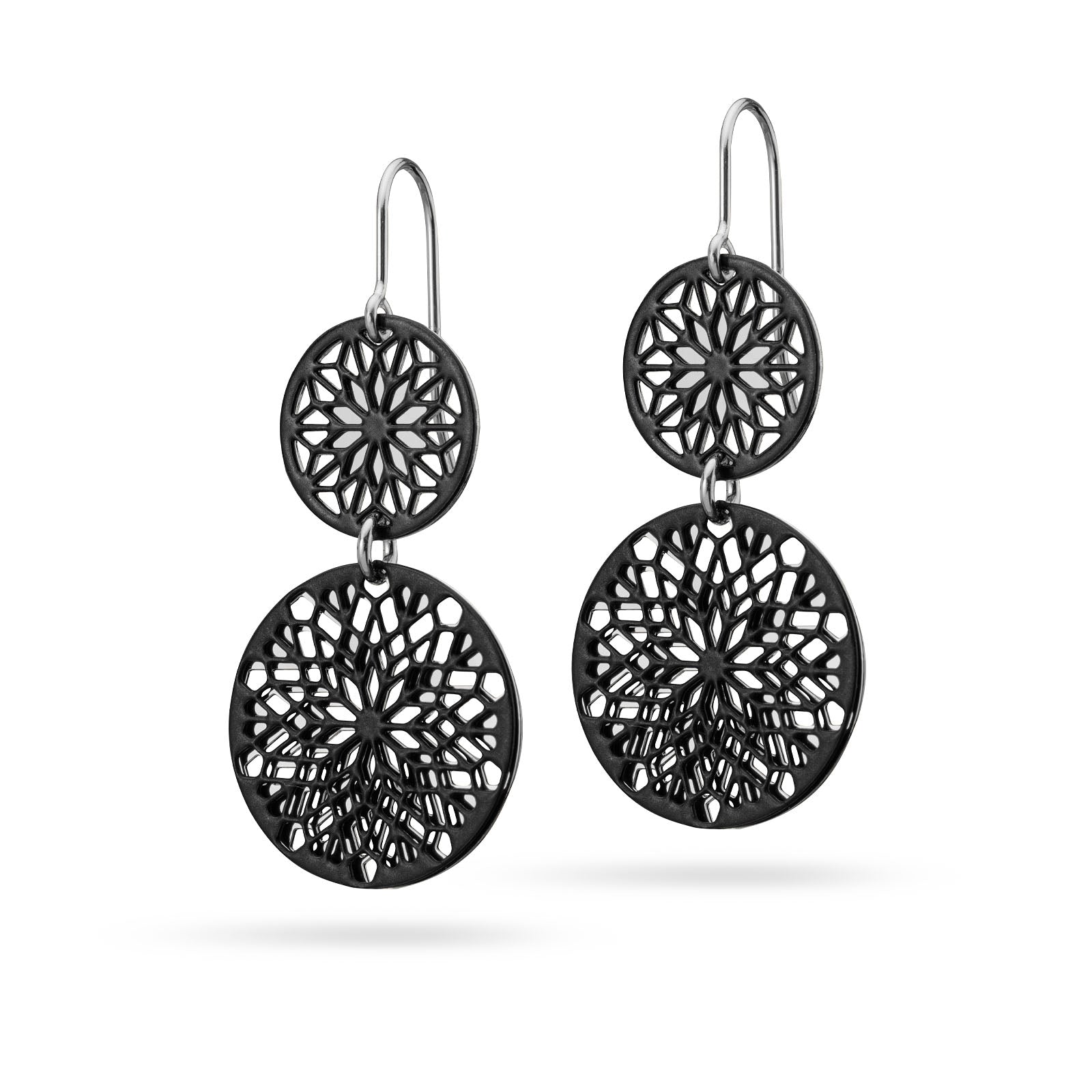 Florale Bicolor Ohrhänger schwarz/silber