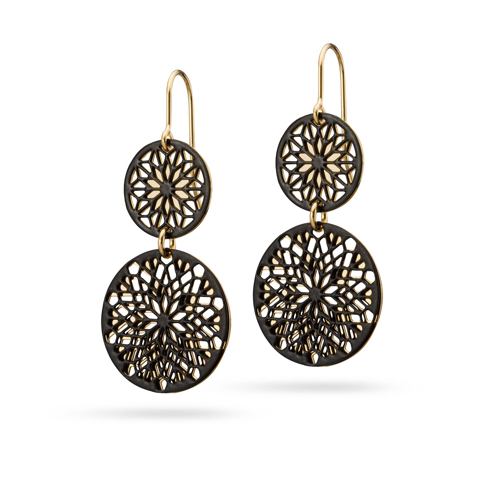 Florale Bicolor Ohrhänger schwarz/gold