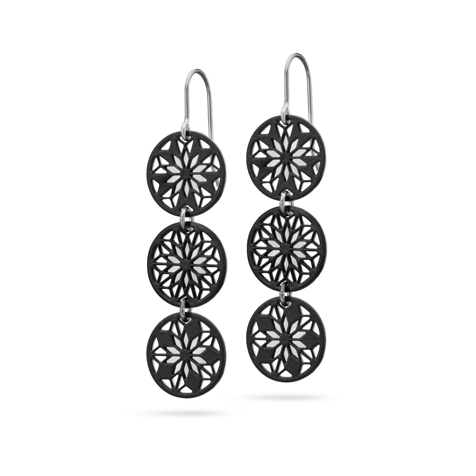 Lange florale Ohrhänger Bicolor schwarz/silber