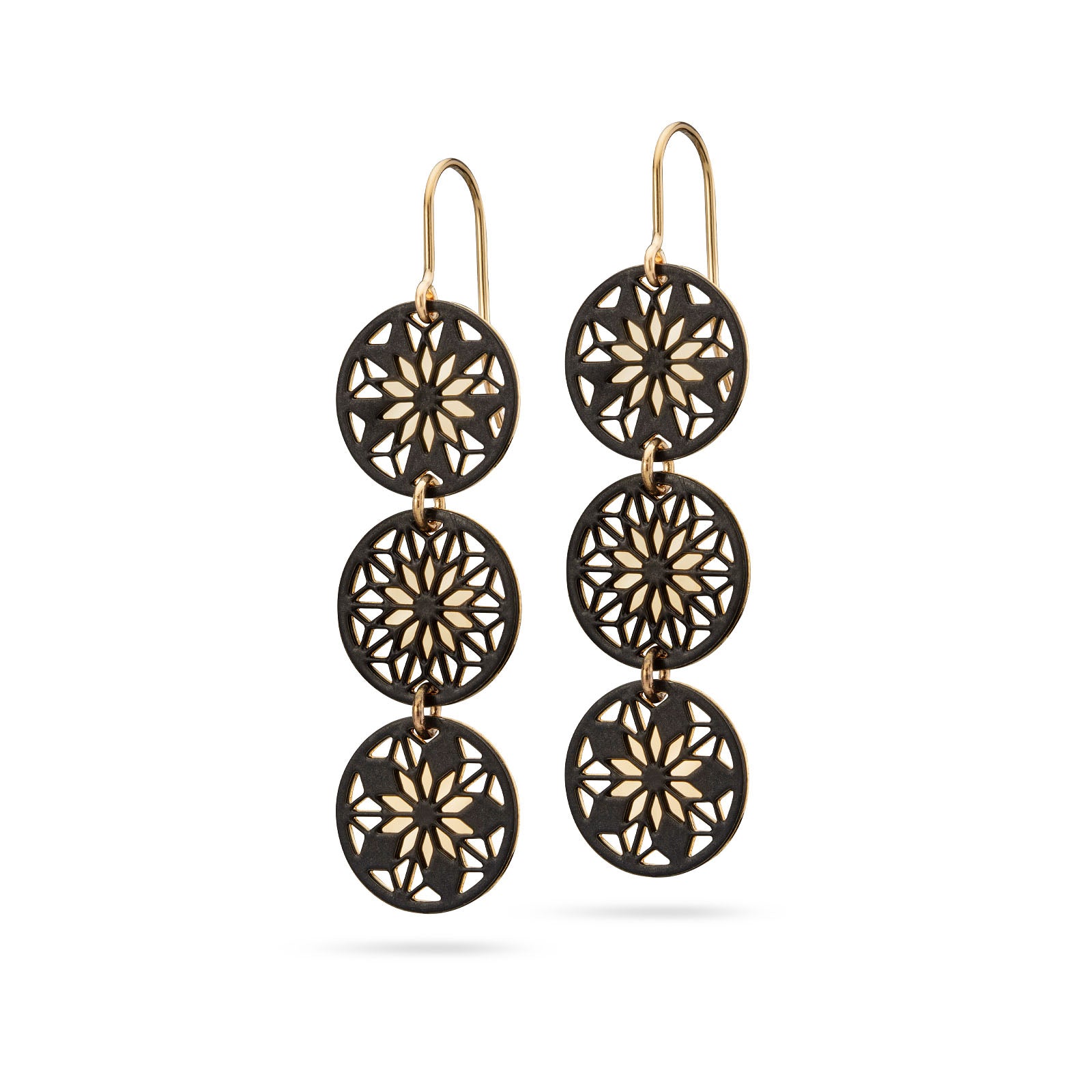 Lange florale Ohrhänger Bicolor schwarz/gold