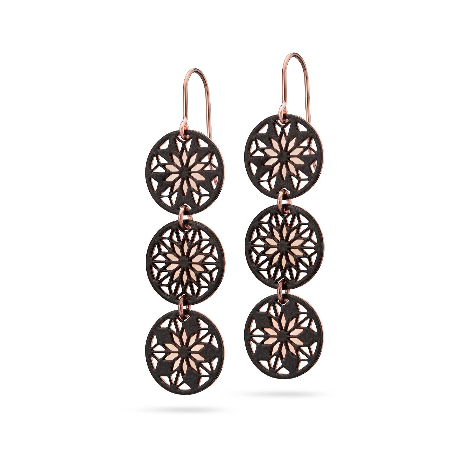 Lange florale Ohrhänger Bicolor schwarz/rosé