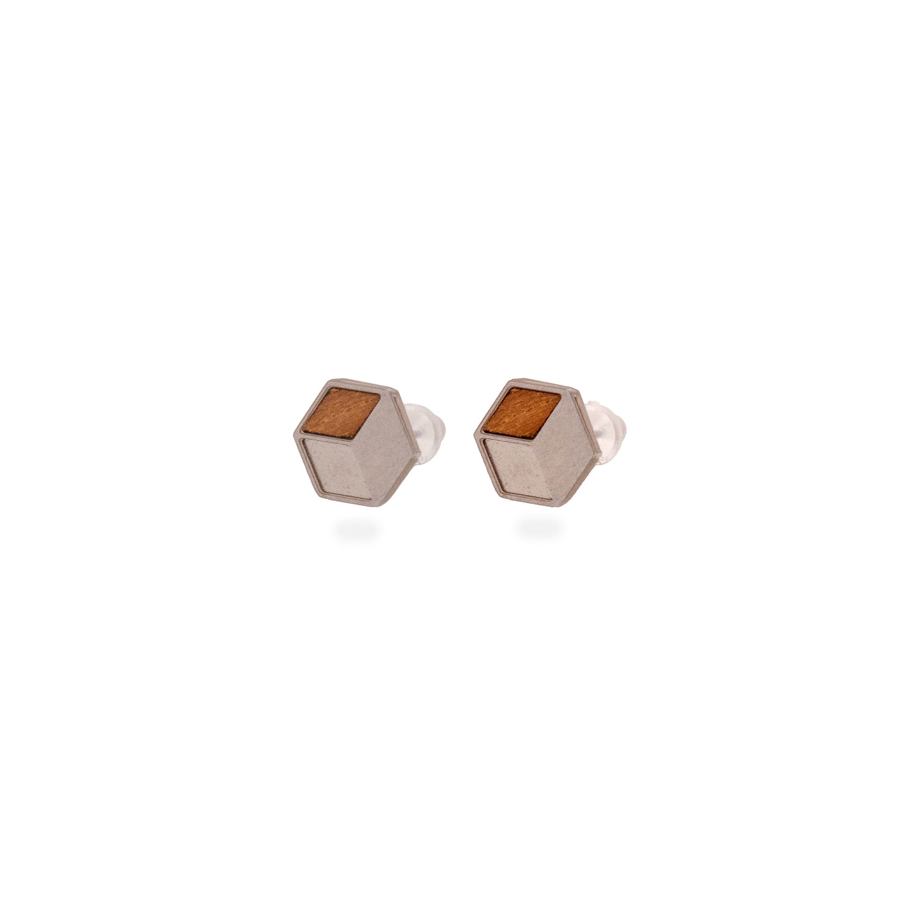 Kubus Ohrstecker mit Holz