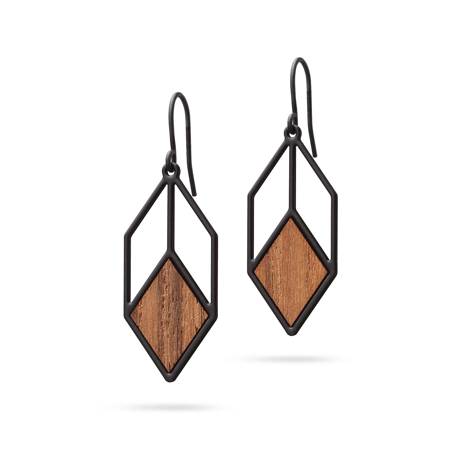 Grafische Ohrhänger mit Holz | schwarz