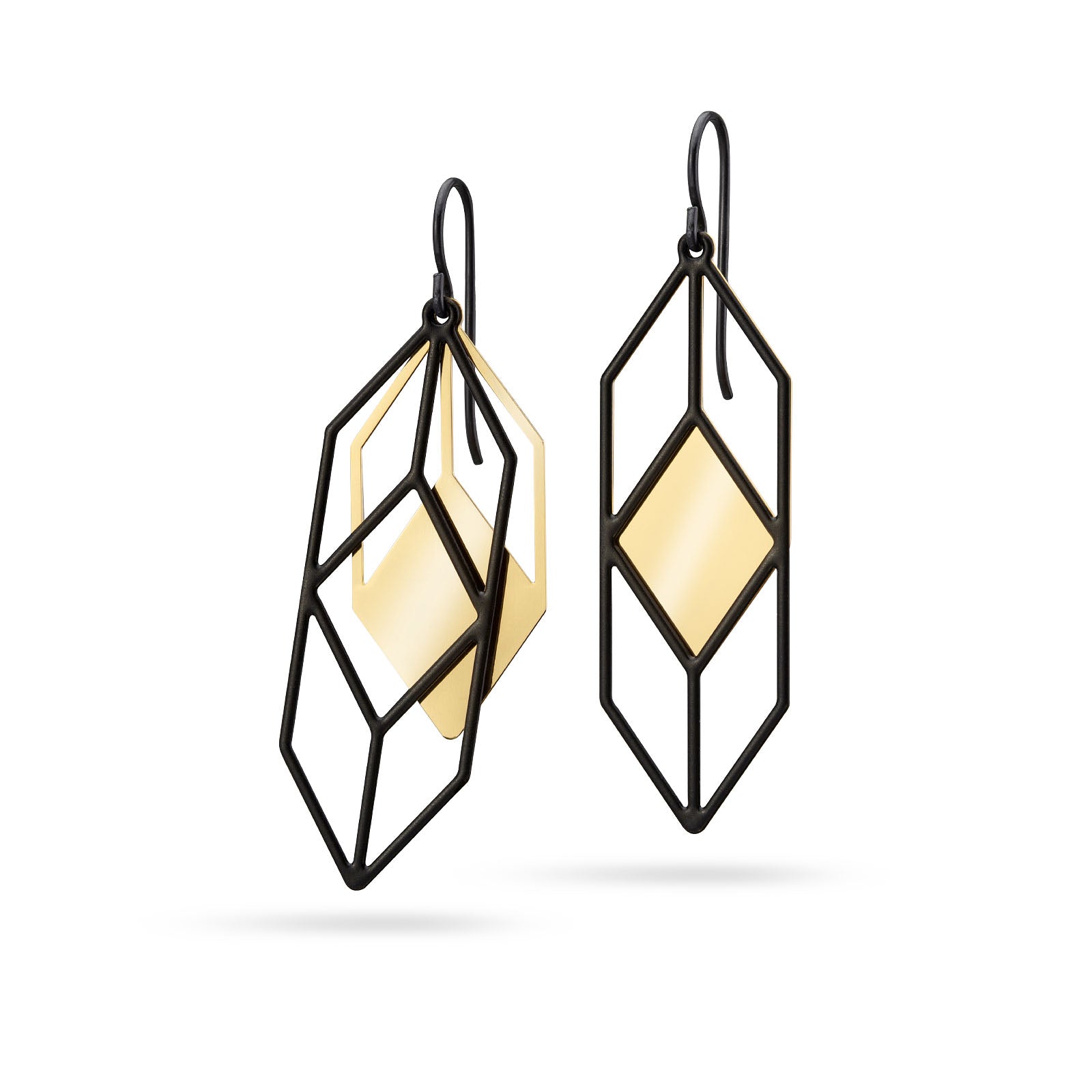 Bewegliche Ohrringe lang schwarz/gold