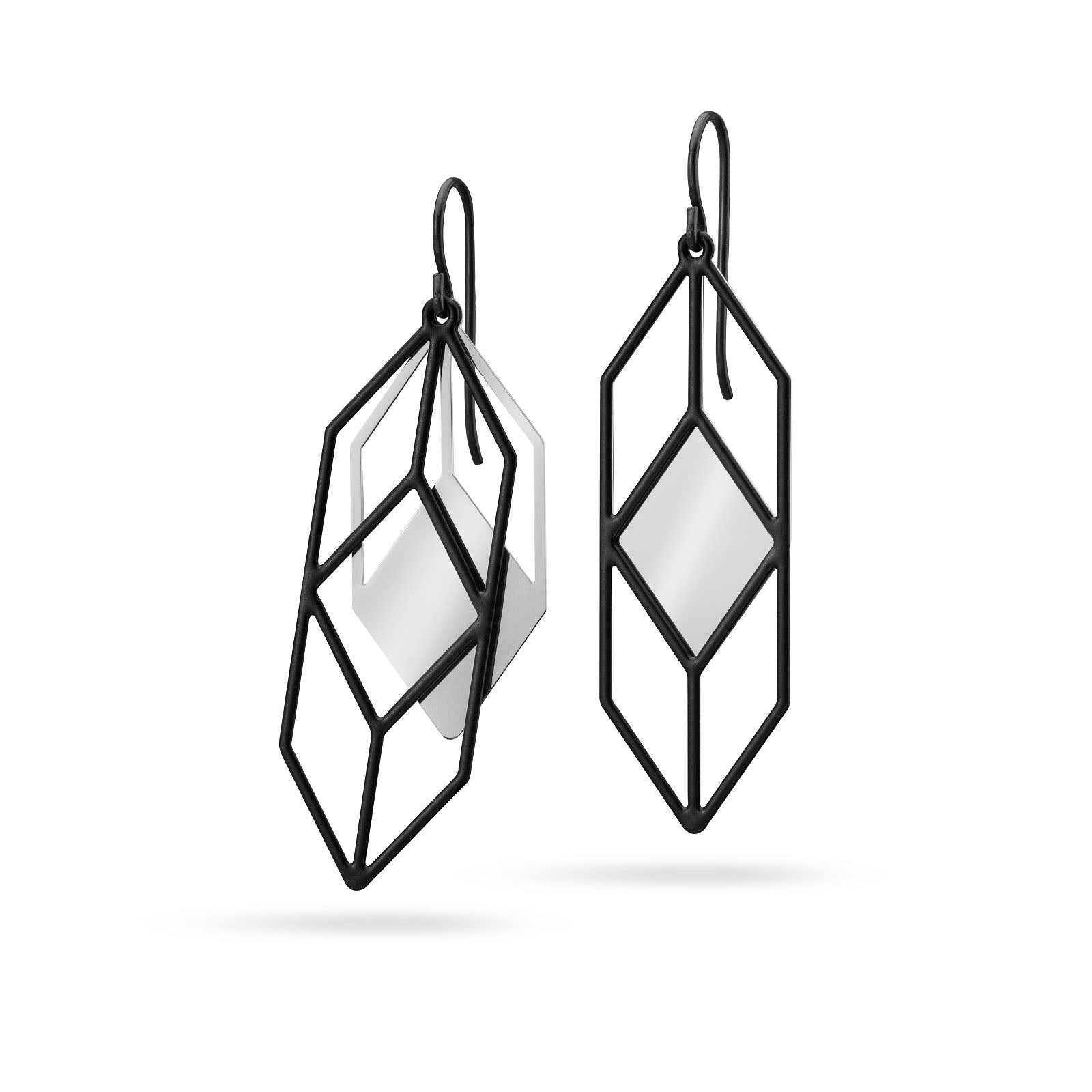 Bewegliche Ohrringe lang schwarz/silber