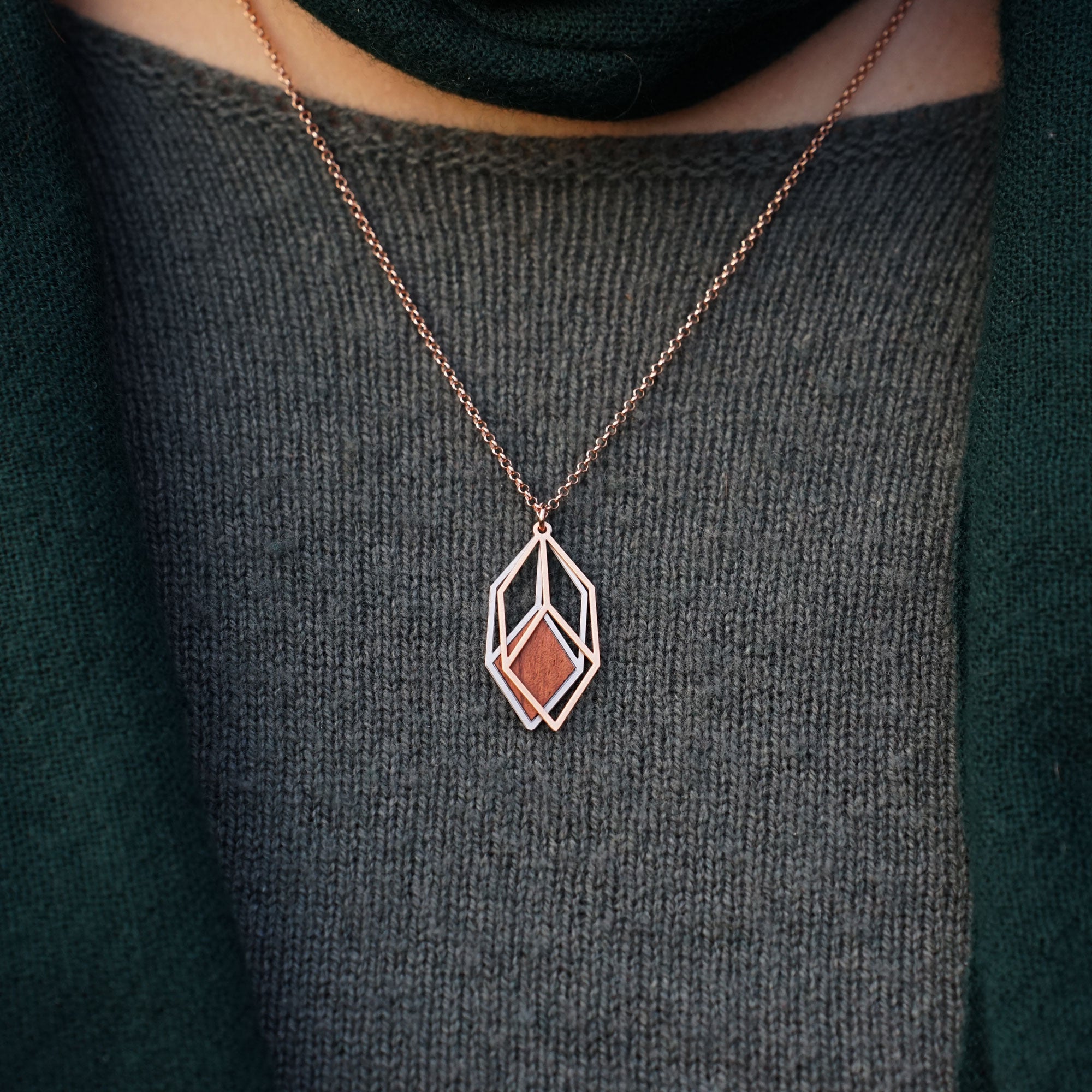 Anhänger Cubicum mit Holz silber/rosé