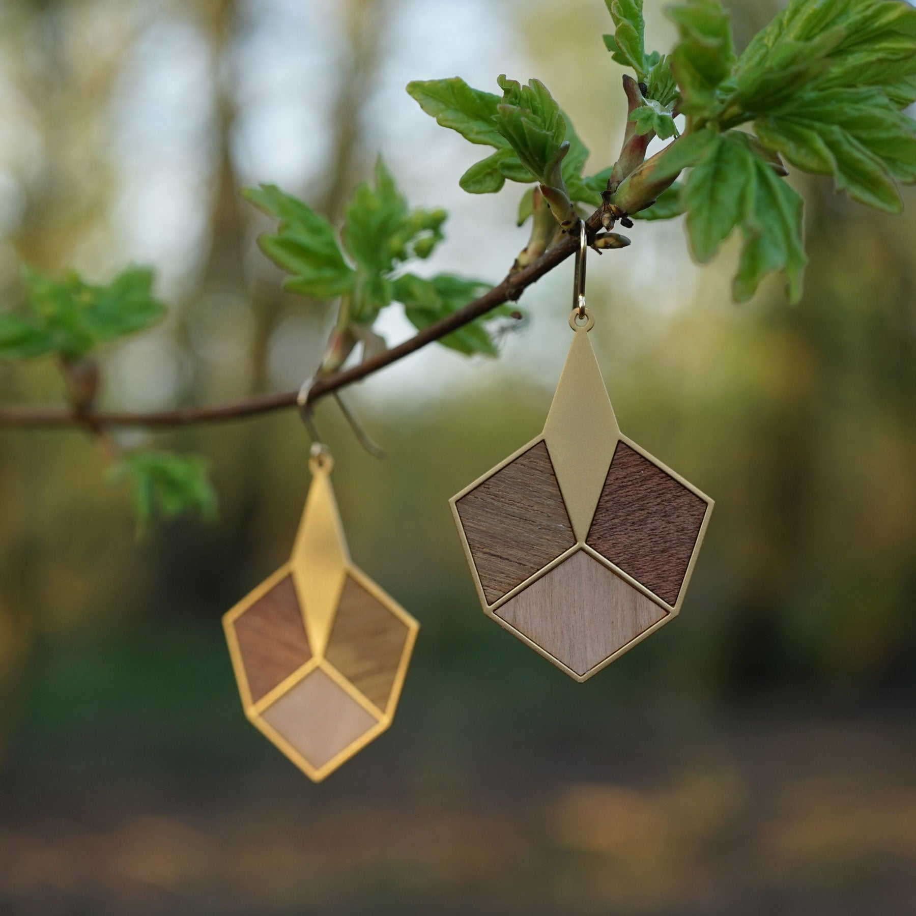 Statement Ohrringe mit Holz klein | Kupfer