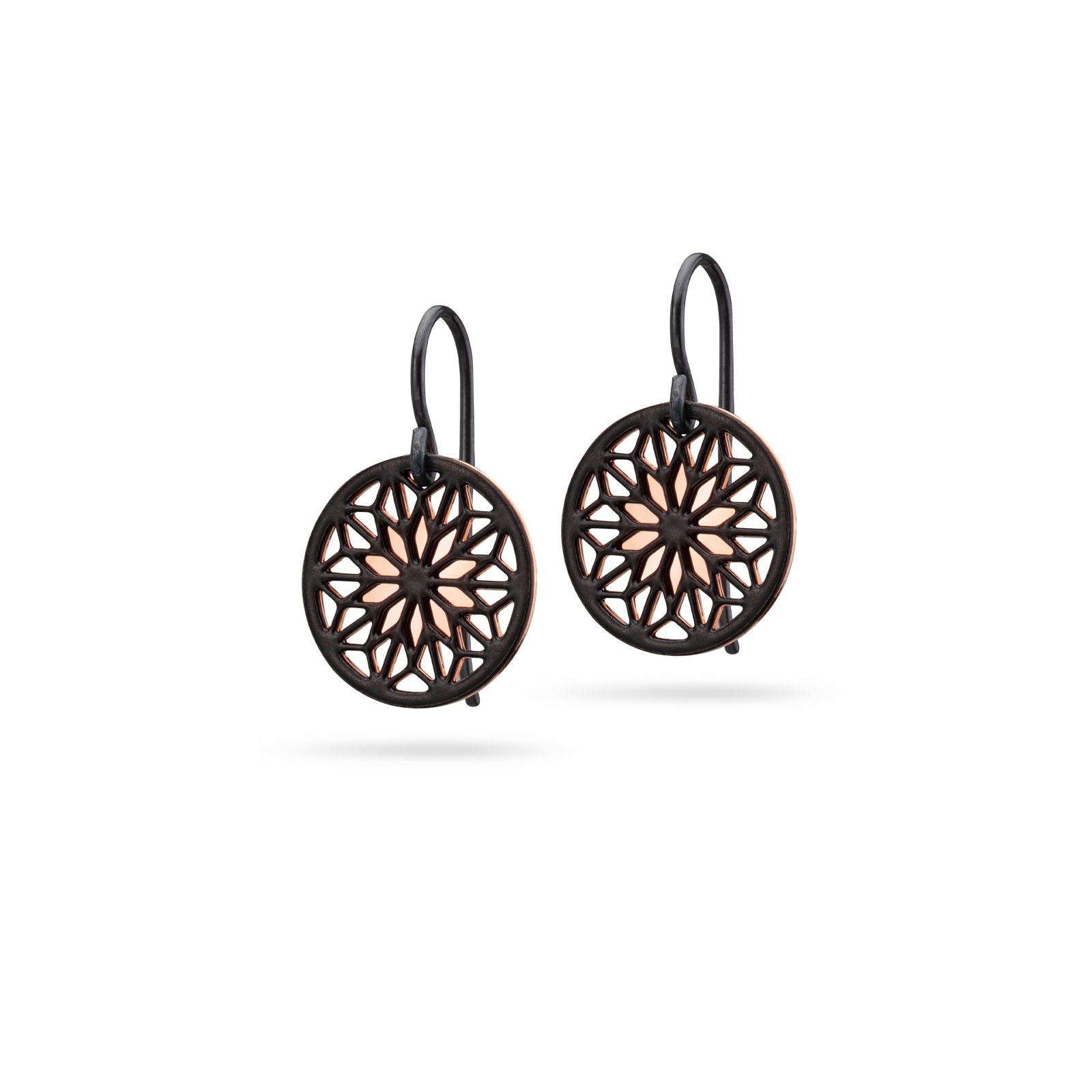 Kleine Mandala Ohrringe Bicolor | schwarz/rosé