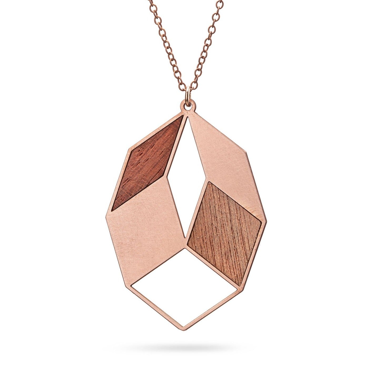 Geometrischer Anhänger mit Holz | Kupfer