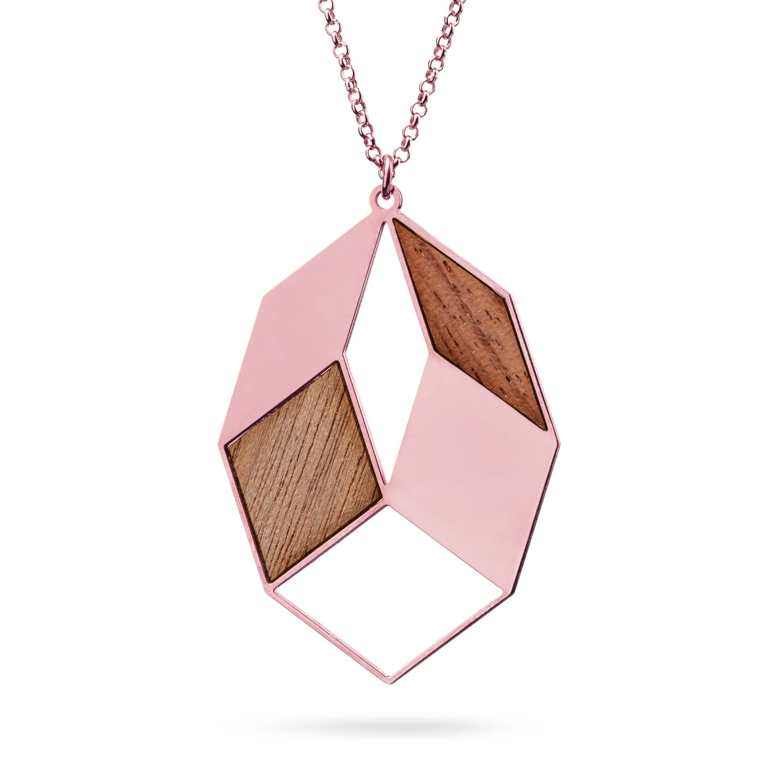Geometrischer Anhänger mit Holz | rosévergoldet matt