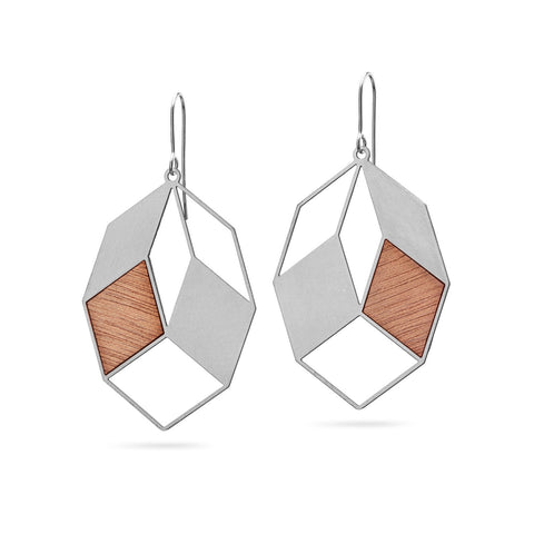 Geometrische Ohrhänger mit Holz