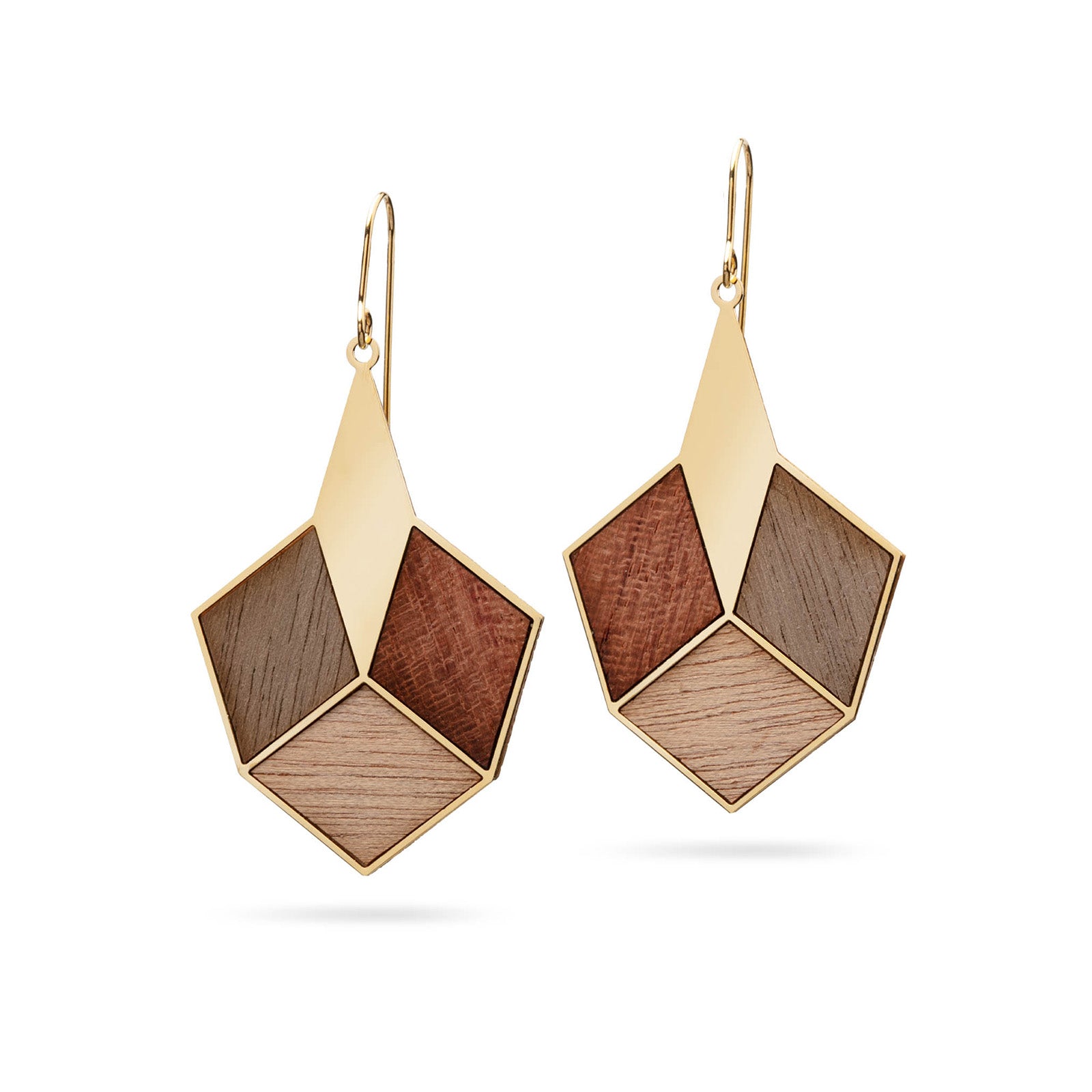 Statement Ohrringe mit Holz klein | vergoldet glänzend