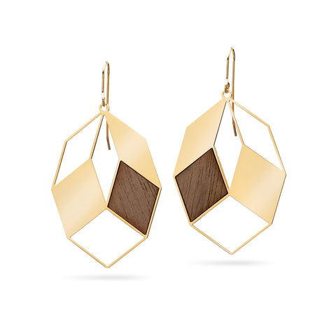 Geometrische Ohrhänger mit Holz