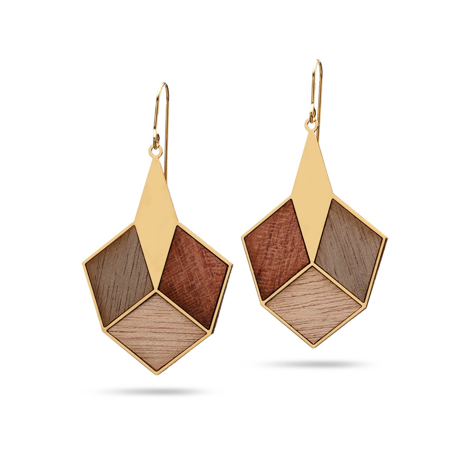 Statement Ohrringe mit Holz klein | vergoldet matt