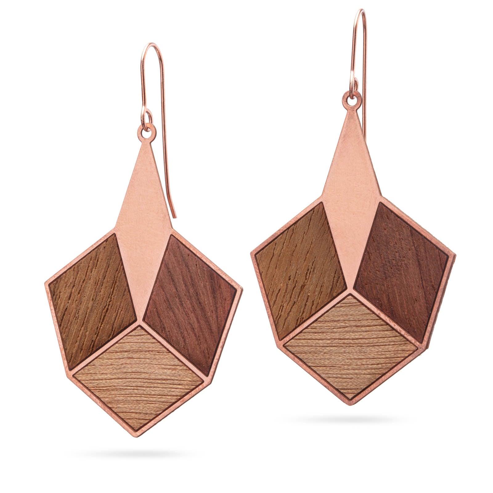 Statement Ohrringe mit Holz | Kupfer