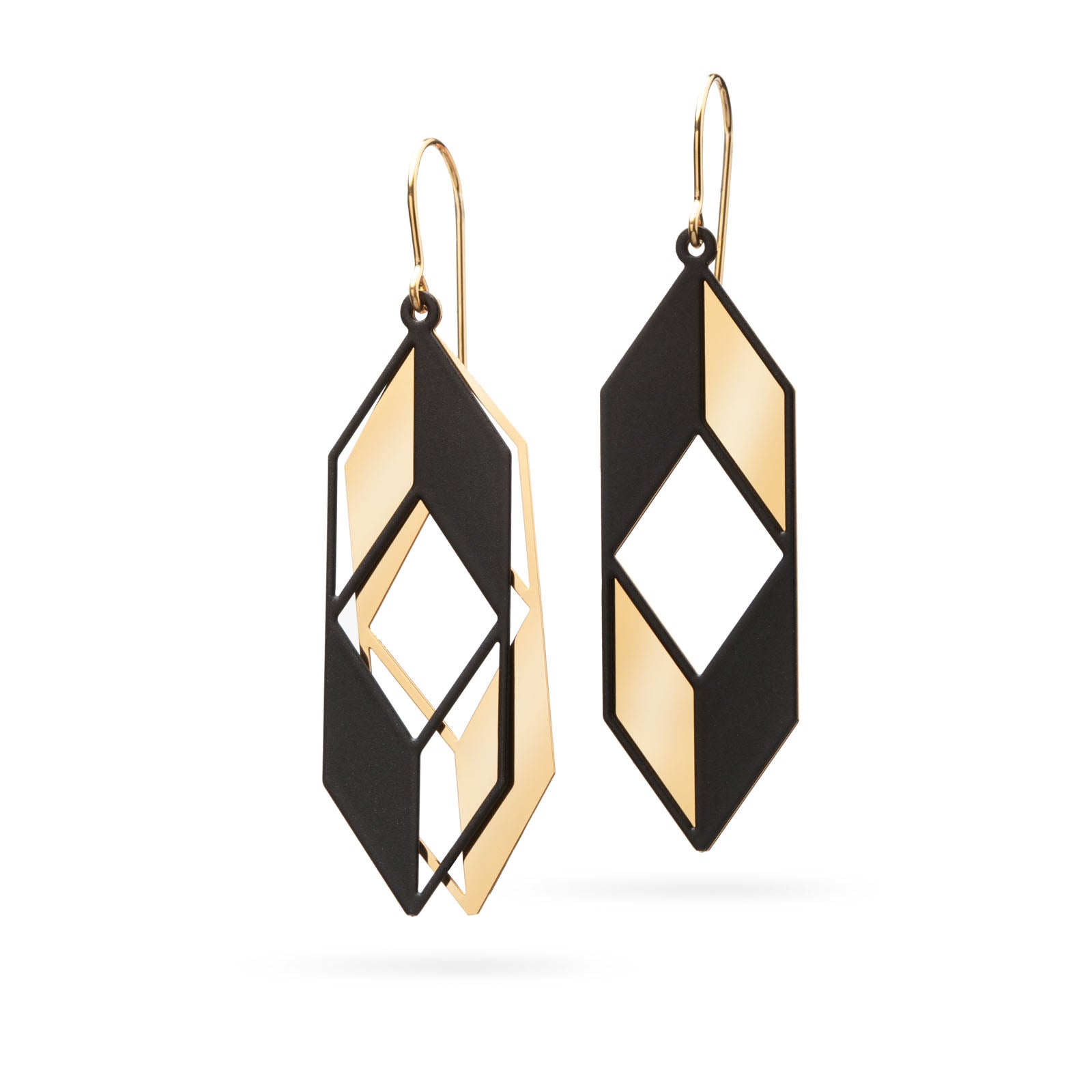 Lange geometrische Ohrhänger schwarz/gold