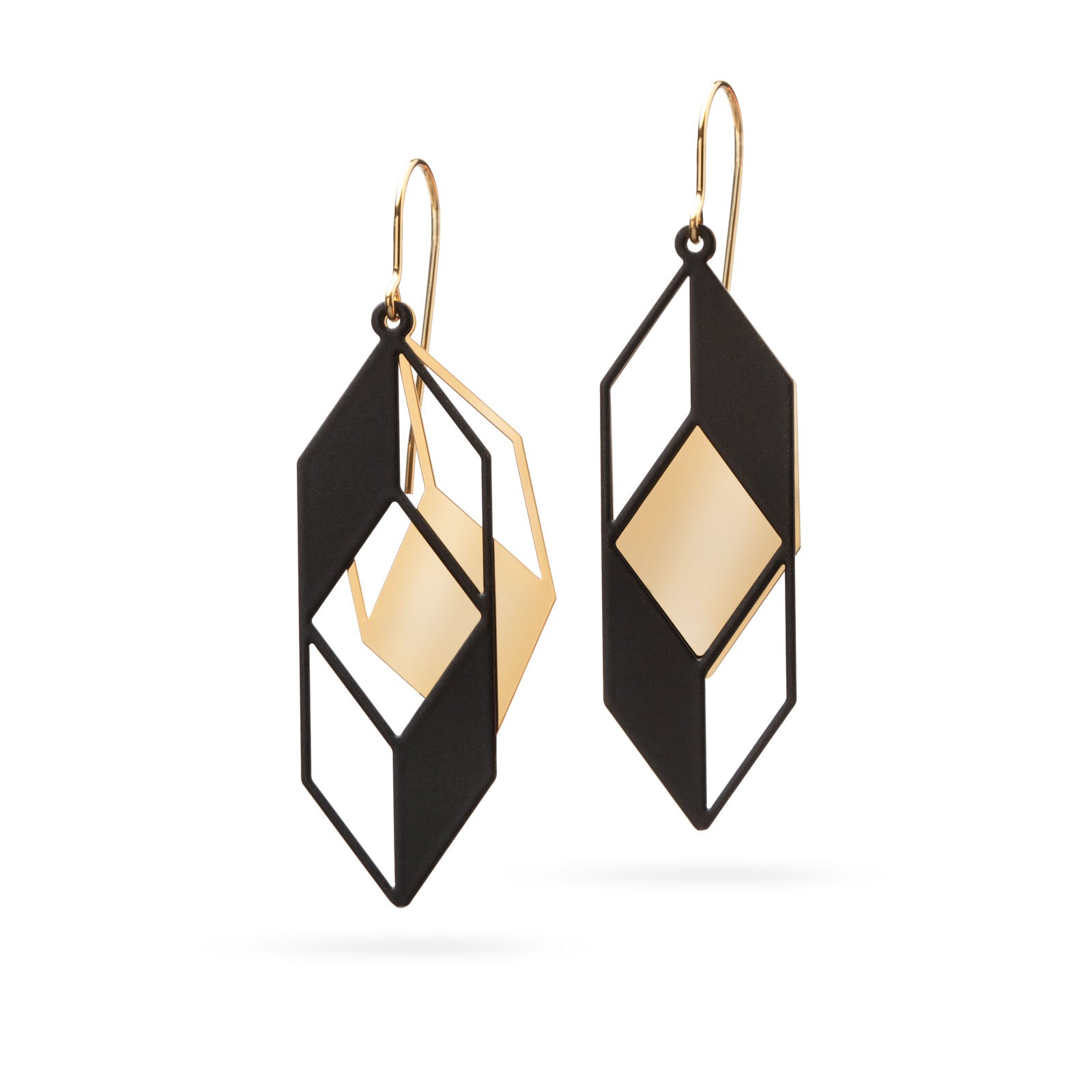 Raffinierte geometrische Ohrringe schwarz/gold