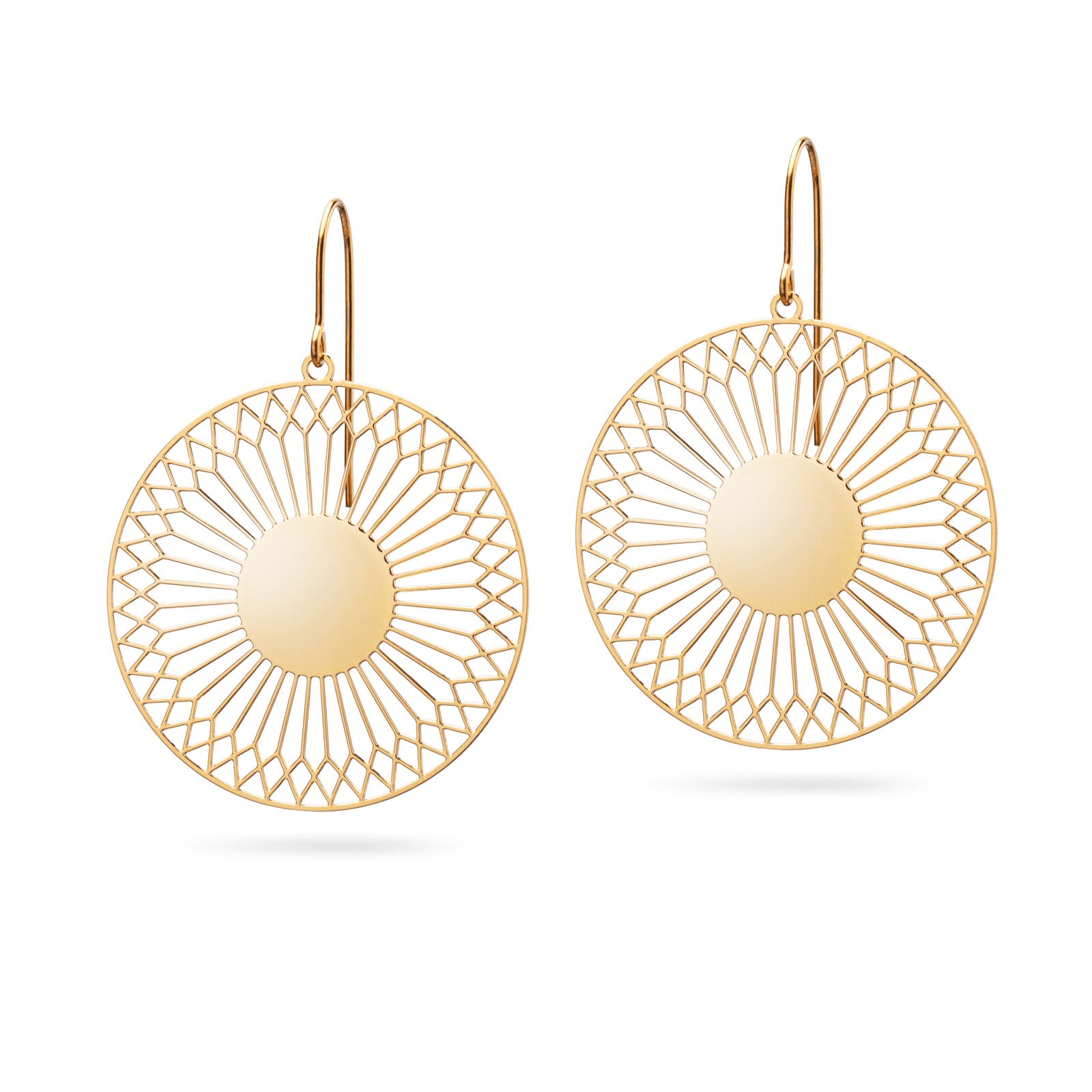 Runde Ohrringe Sonnensymbol vergoldet glänzend