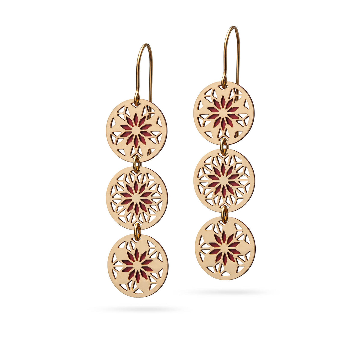 Lange florale Ohrhänger Bicolor rot/gold und gold/rot | ROSARIA