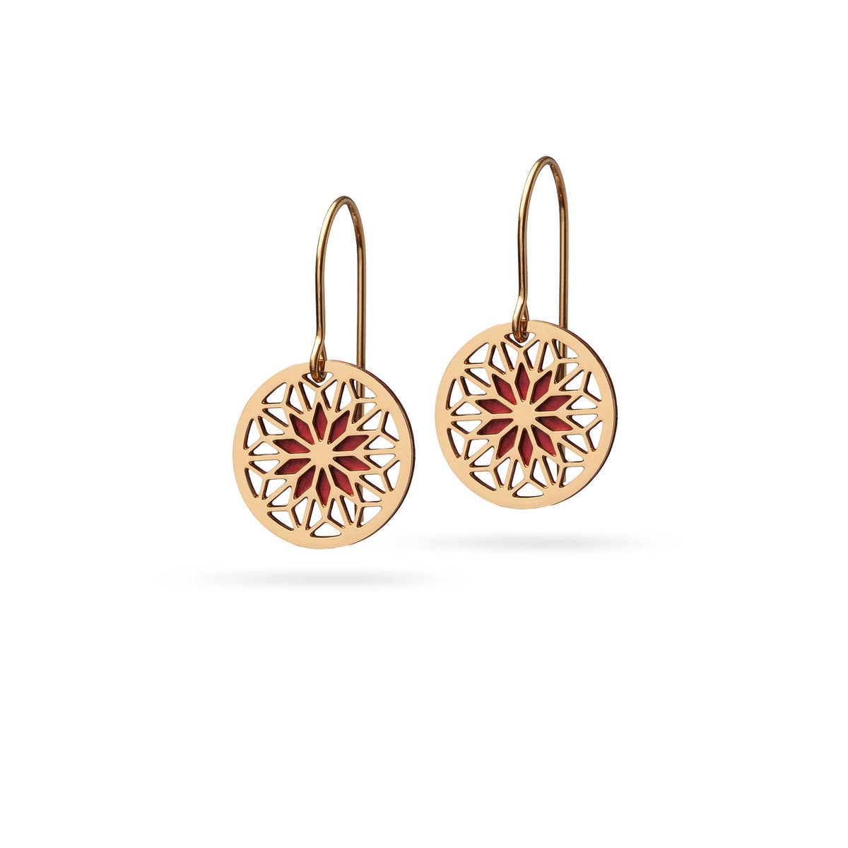 Kleine Mandala Ohrringe Bicolor gold/rot | MANDALA KOMPLEX