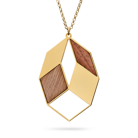 Geometrischer Kettenanhänger mit Holz