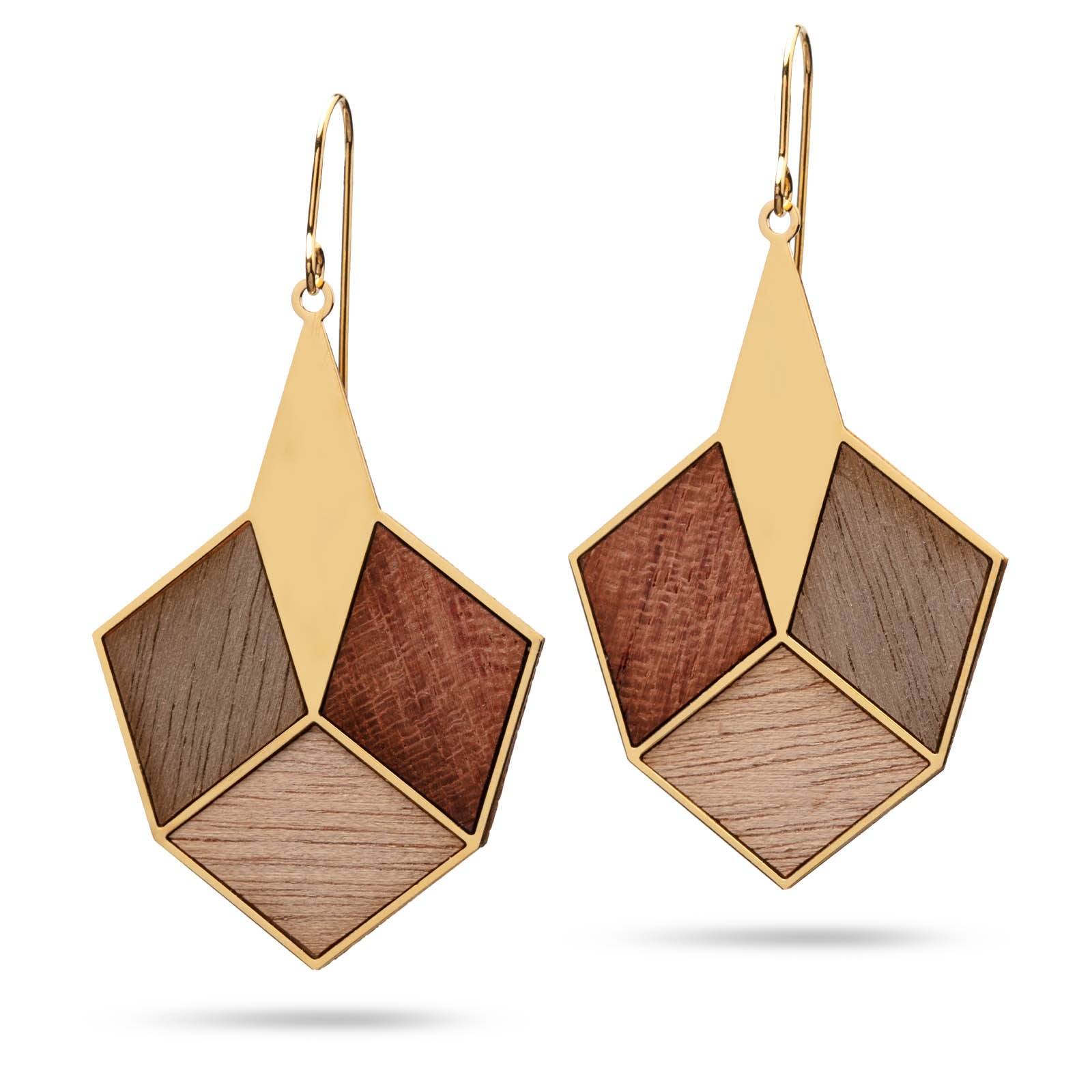 Statement Ohrringe mit Holz | vergoldet matt