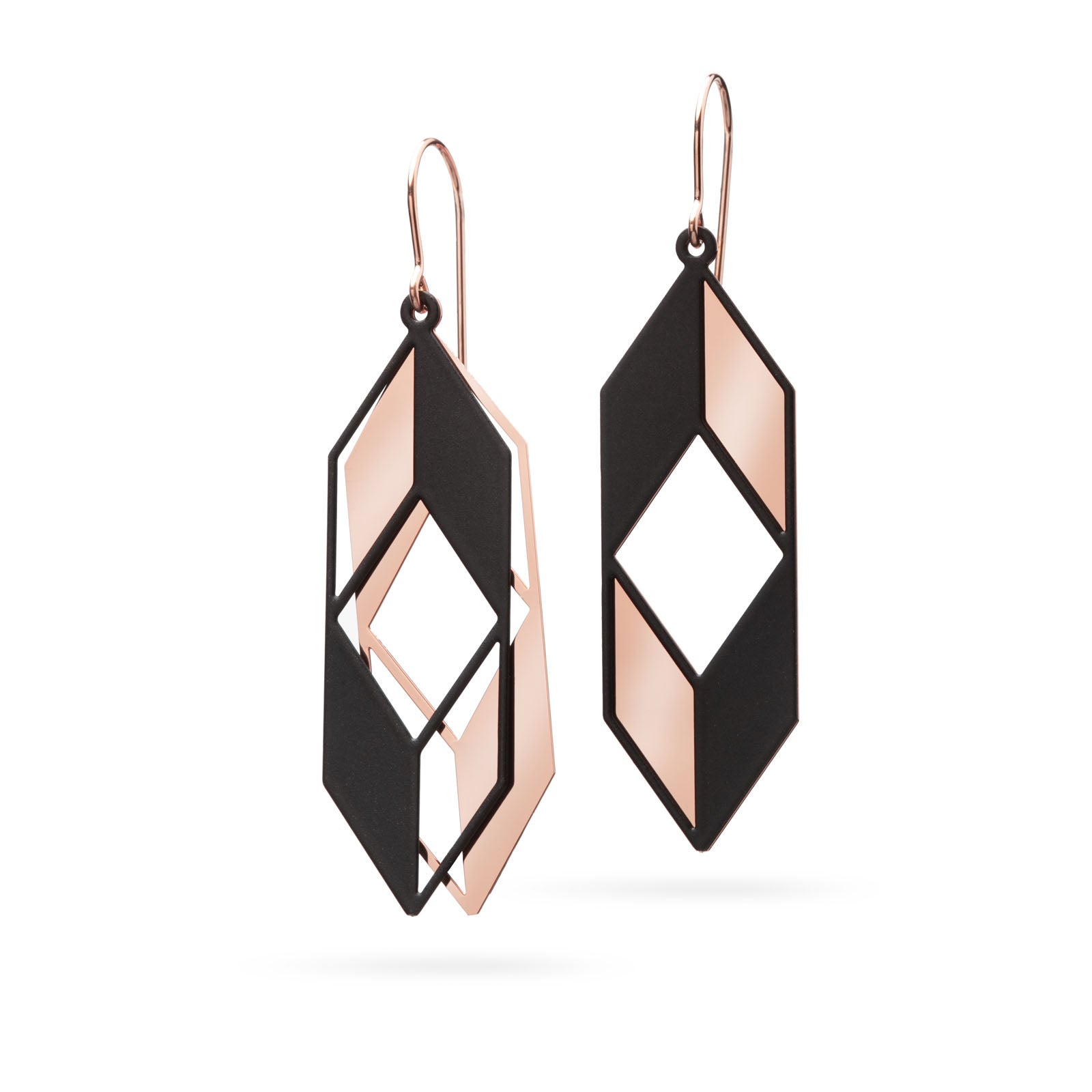 Lange geometrische Ohrhänger schwarz/rosé